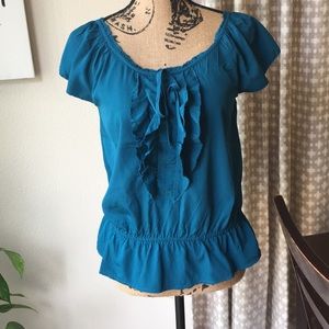 Gap Ruffled Peplum Blouse Teal